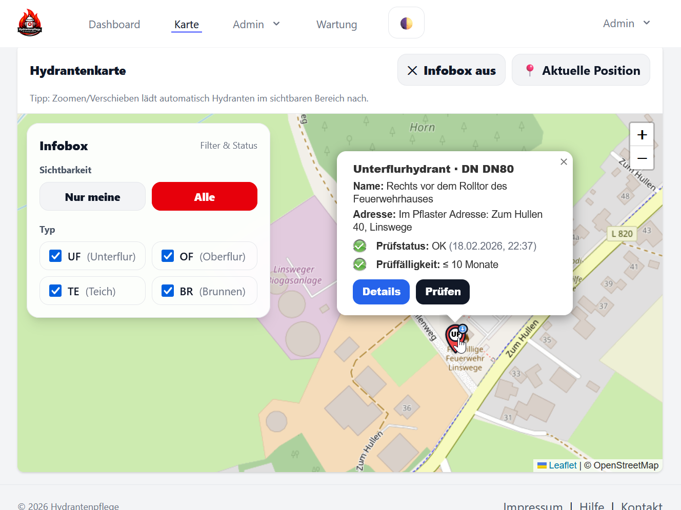 Screenshot Hydrantenkarte