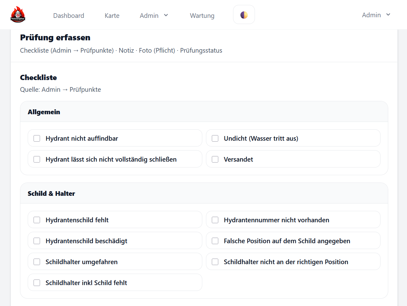 Screenshot Checkliste